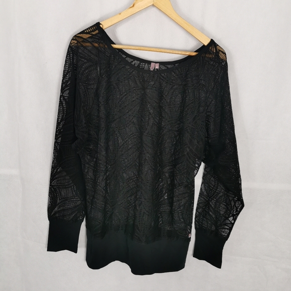 Sweaty Betty Tops - SWEATY BETTY Black Top Size M 12 14 Sheer Mesh Lace Sports Gym Yoga Ladies